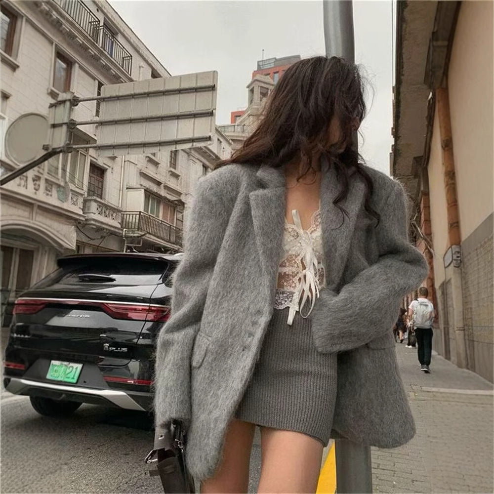 Clara | Lange Damen Blazer in Grau 1