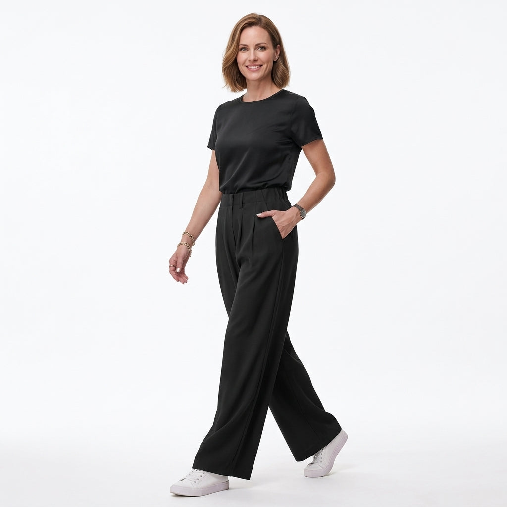 High Waist Hose mit Taschen und weitem Bein