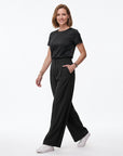 High Waist Hose mit Taschen und weitem Bein