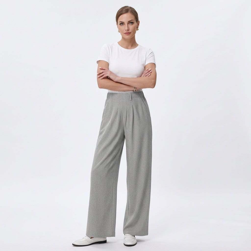 High Waist Hose mit Taschen und weitem Bein