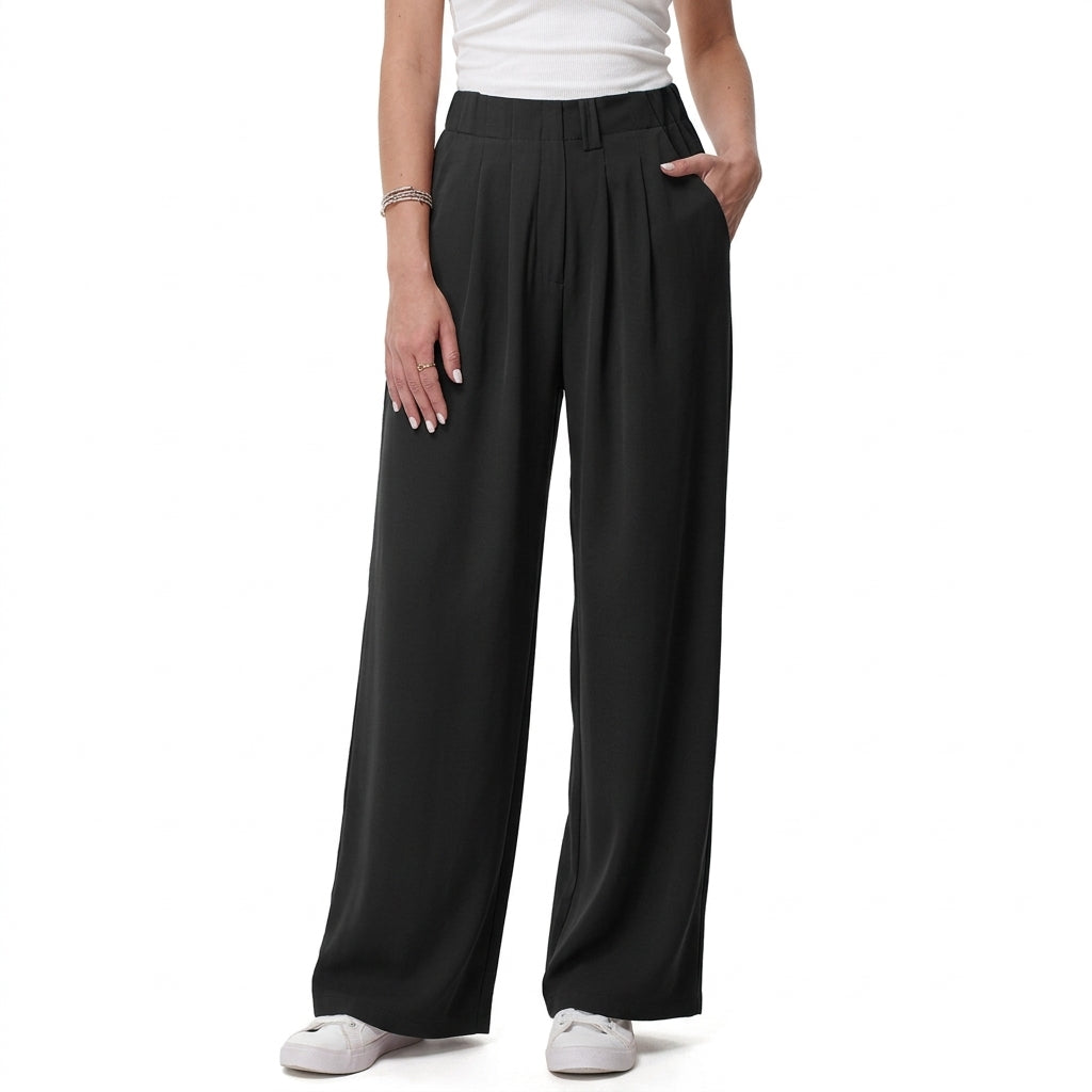 High Waist Hose mit Taschen und weitem Bein