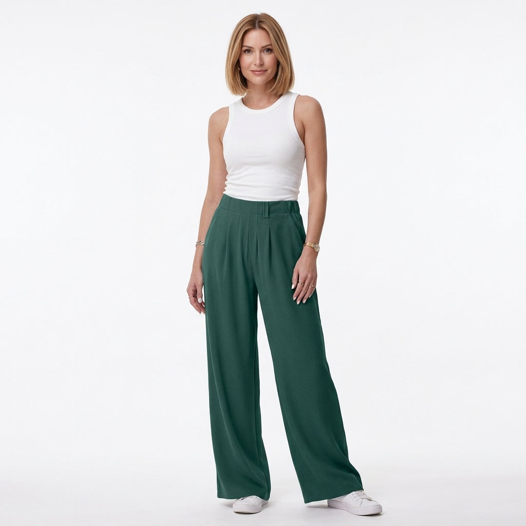 High Waist Hose mit Taschen und weitem Bein