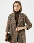 Amelie | Langer Damenblazer mit Karomuster