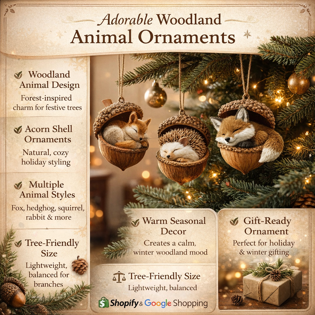 Christmas Ornaments Woodland Animal Acorn Hanging Tree Decor - Image 8
