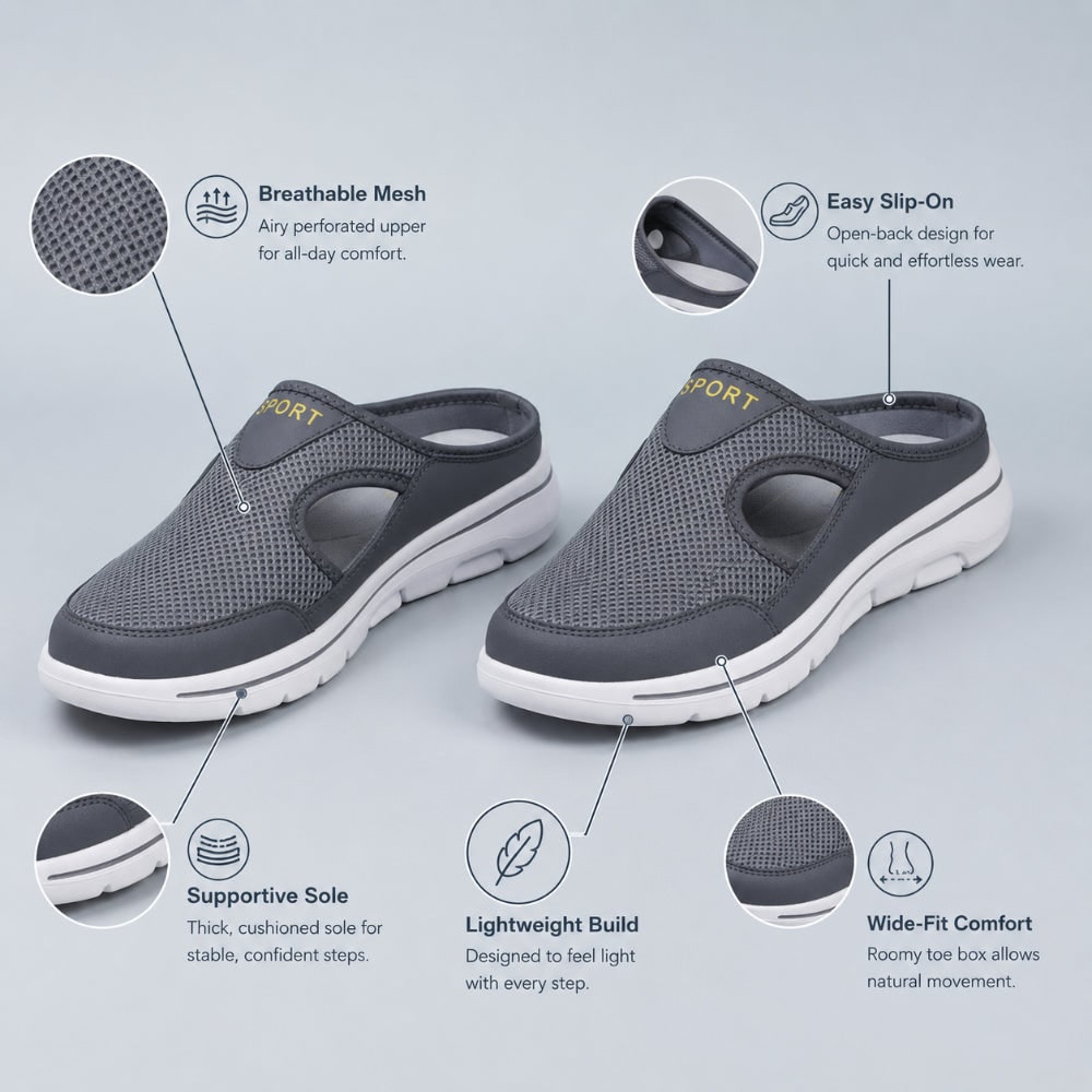 Men's Slippers Slip-On Wide Fit Mesh Casual Mules - Image 3