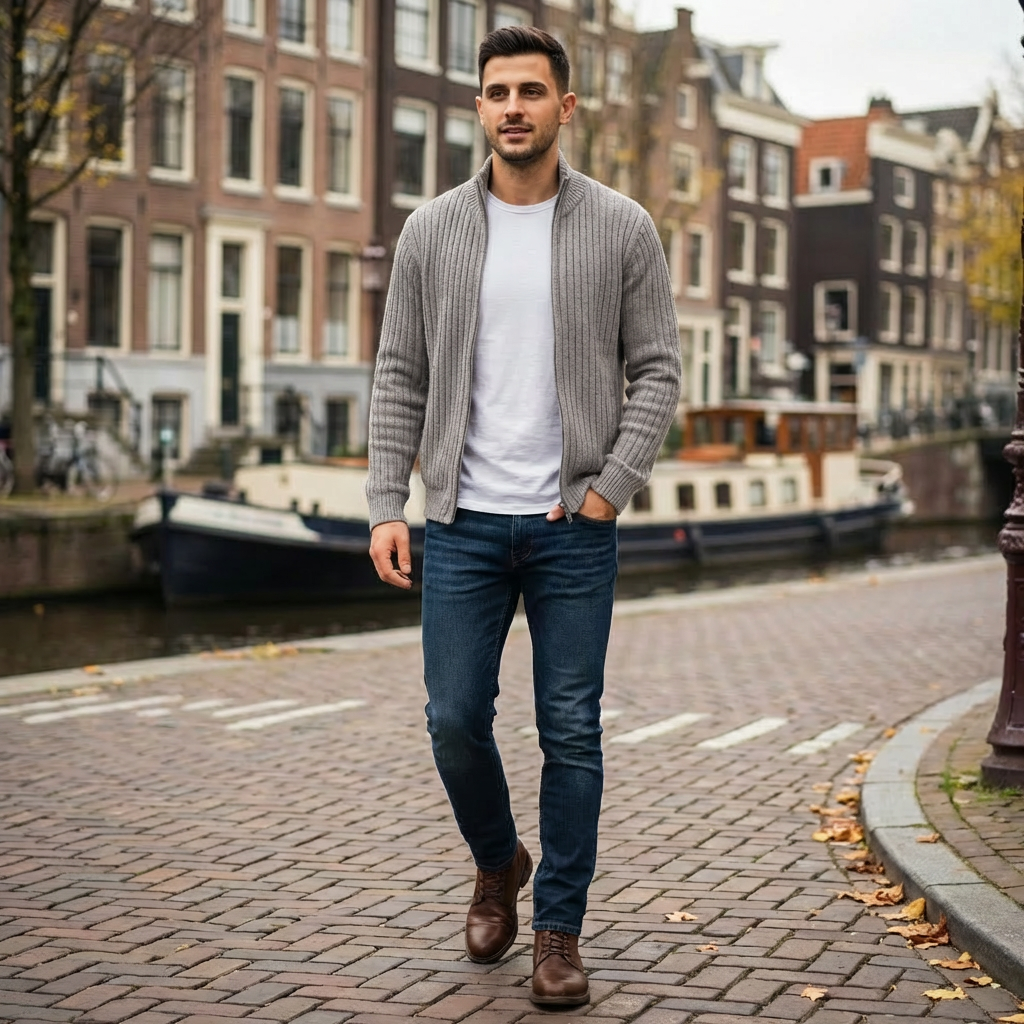 Paul | Herren Strickpullover mit Reißverschluss-Detail