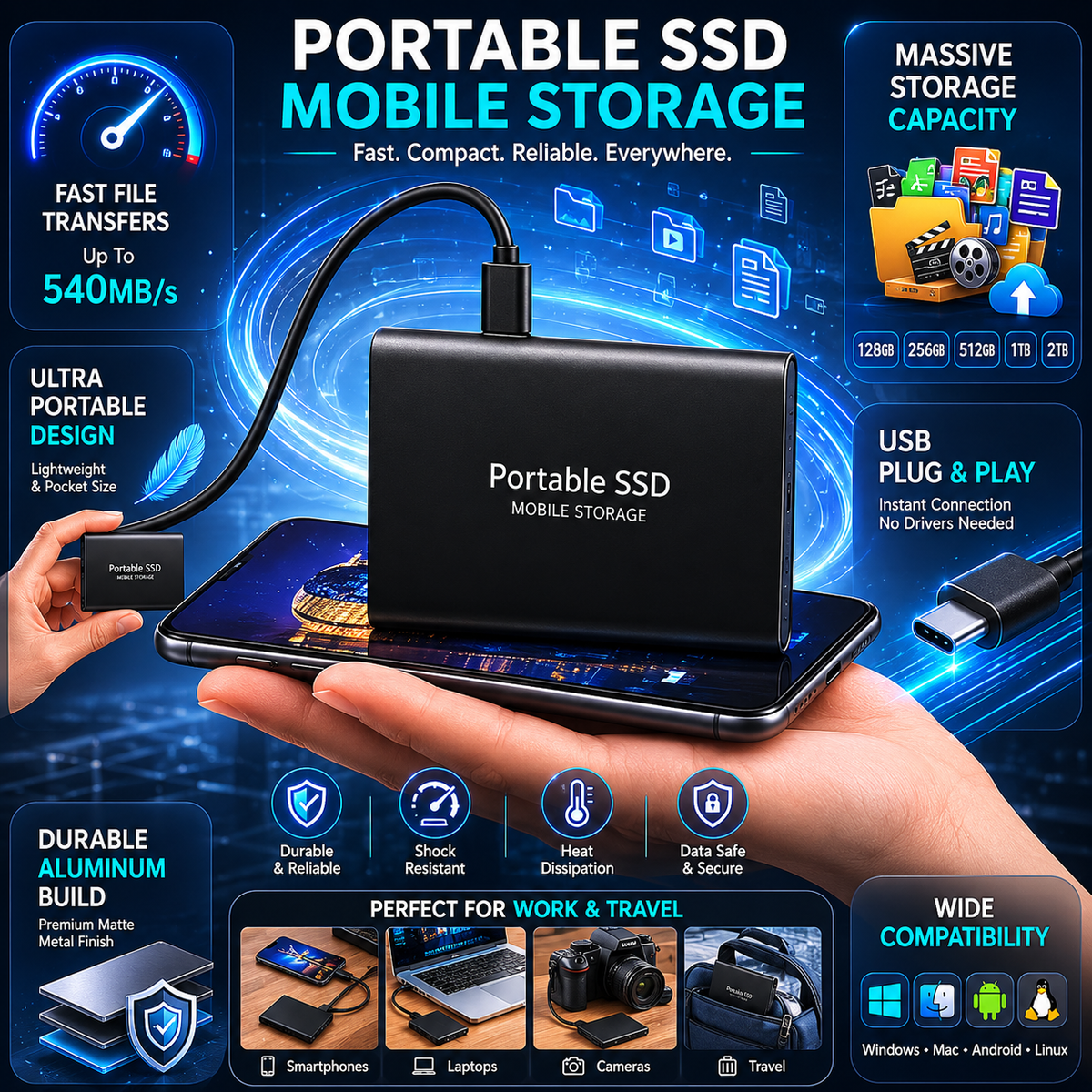 Portable SSD External Solid State Drive USB-C File Storage Backup - Image 5