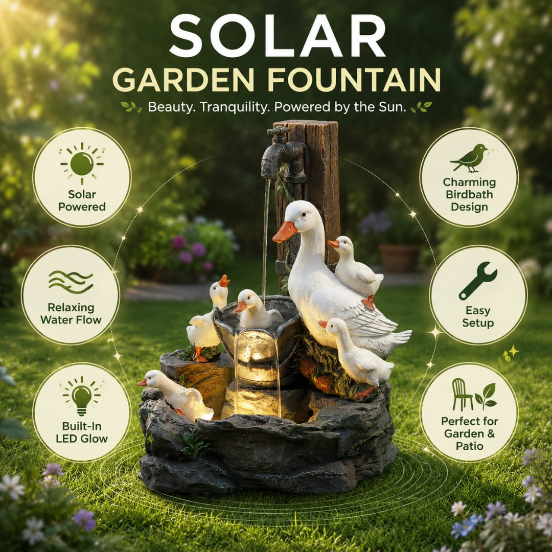 Solar Powered Birdbath Fountain Garden Decor Feature - Image 4